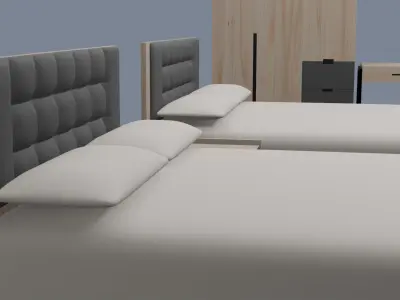 A Twin Bed Room - Light Wood 3D model