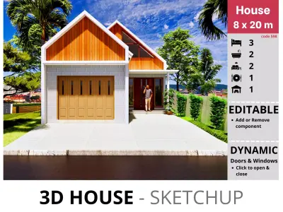 House 8x20m code 598 - Sketchup 3D model 3D model 3D model