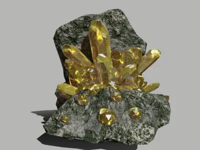 Crystal Set rock with gold crystals Low-poly 3D model