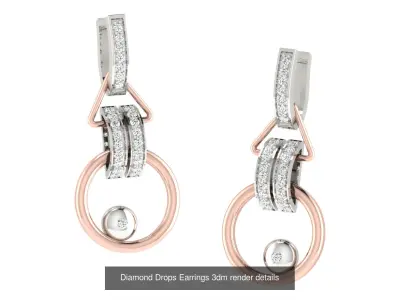 14 Diamond Drops Earrings 3dm render details 3D Model Pack