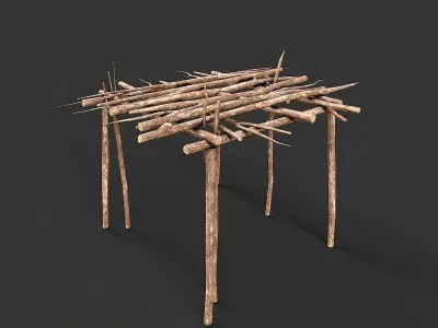 Primitive Wood Stick Jungle Shelter 12 Low-poly 3D model