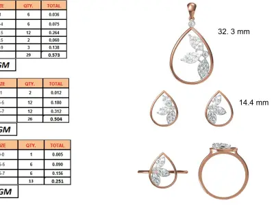 Light wt Ring Earrings Pendant set stl jcd 1-render details 3D print model order
