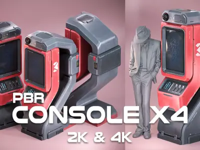 Sci-fi Console X4 PBR Low-poly 3D model