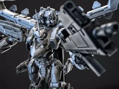 White Sparkle Mech 100mm 3D print model