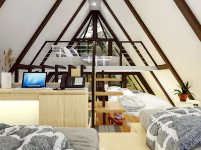 A-Frame House with Loft and Parking Modern Cabin 3D Model Low-poly 3D model