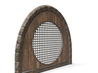 Hobbit Medieval Wooden Door with Large Metal Window Low-poly 3D model