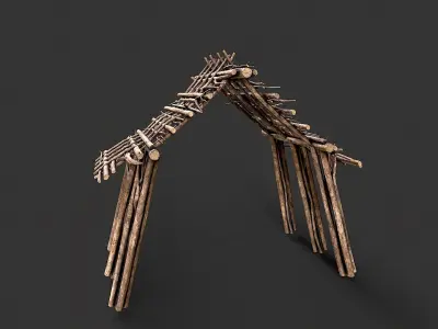 Primitive Wood Stick Jungle Shelter 9 Low-poly 3D model