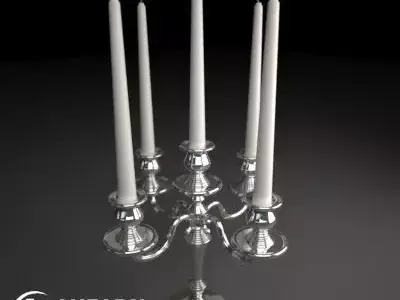 Candelbra 4 silver candelabra with four candles 3D model