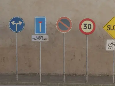 Road sign pack Low-poly 3D model