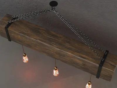 Wooden chandelier with forging elements and incandescent lamps 3D model