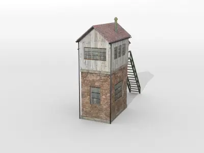 Old German railway signal tower Low-poly 3D model