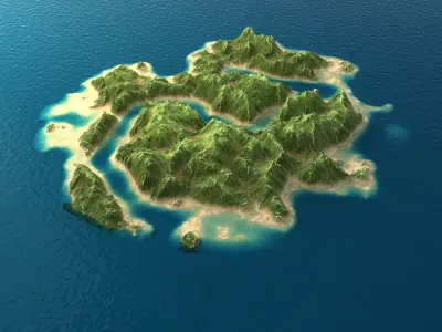 Tropical Island Terrain 2 Low-poly 3D model