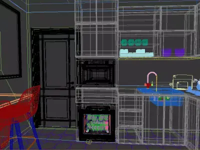 Modern Kitchen Design with Blue Mosaic Backsplash Free 3D model