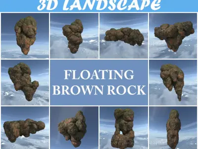 Low poly Brown Floating Island Mossy Rock Pack 190830 Low-poly 3D model