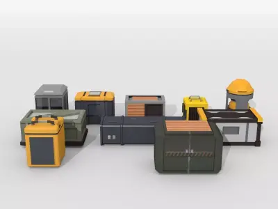 Collection of low-poly scifi crates Low-poly 3D model