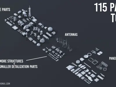 Scifi building dressing KITBASH pack Low-poly 3D model