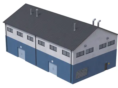 Industrial Building 14 Blue Low-poly 3D model