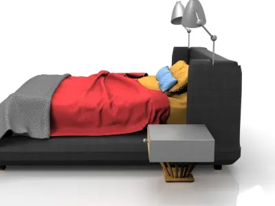 Bed in Black Leather Free 3D model