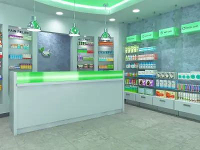  Pharmacy Store Green Interior with Filling 