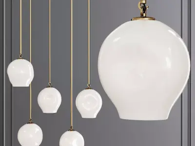 Small Bubble Pendant Brushed Brass and White Glass 3D model