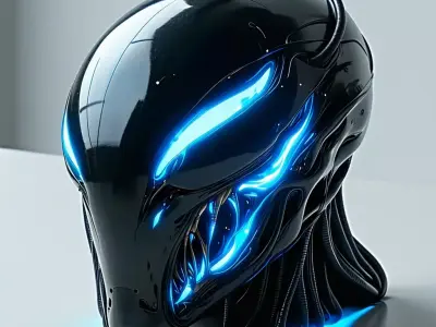 SciFi Alien Helmet with Blue Lights Low-poly 3D model