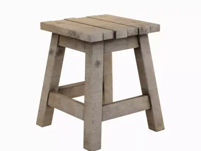 Medieval Wooden Stool 02 Low-poly 3D model