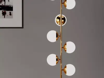 Lighting gold floor lamp with six glass balls 3D model