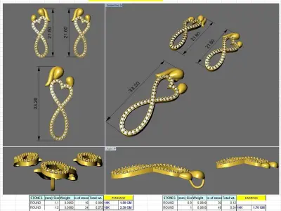 Pendant Earring Set 3dm STL OBJ FBX Render Details 3D print model 2