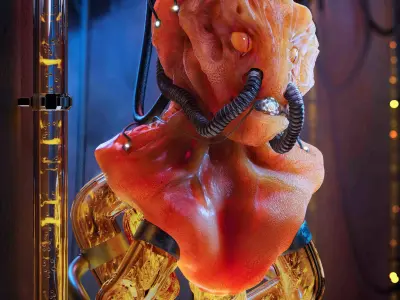 Alien head with wires 3D model