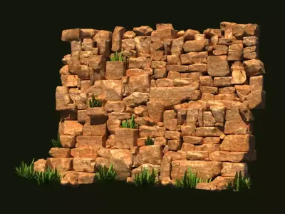 ncient scenes Cartoon well Rubble walls stone 3D model