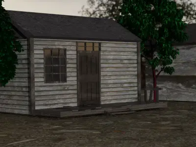 house model with church and a well Low-poly 3D model