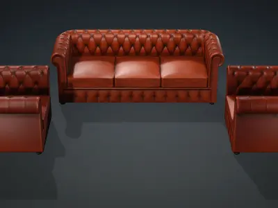 SOFA SET three chesterfield sofas Low-poly 3D model