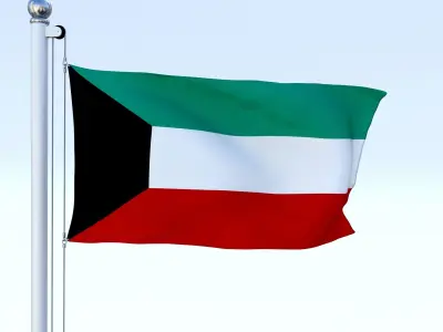 Animated Kuwait Flag Low-poly 3D model