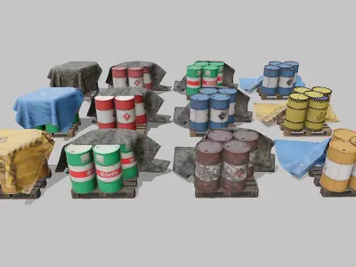 Covered barrels big pack Low-poly 3D model