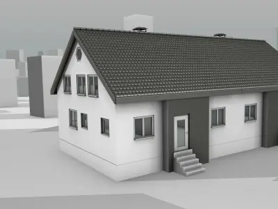 City House -11- Double-House - Roof black - Wall dark white Low-poly 3D model