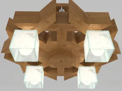 Wooden chandelier quadrangular 3D model