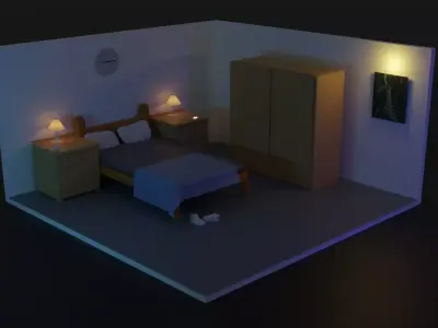 Bedroom Low Poly Low-poly 3D model