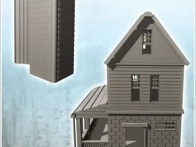 Modern panelled house with large awning and tile roof 7 - Modern 3D print model