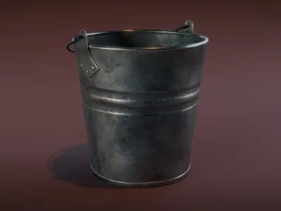 Galvanized Metal Bucket Low-poly 3D model
