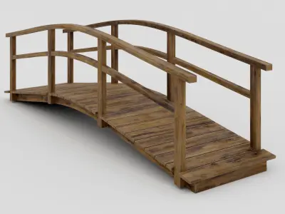 Footbridge wooden bridge Low-poly 3D model