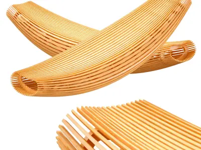 Wooden slatted beach rocking bench 3D model
