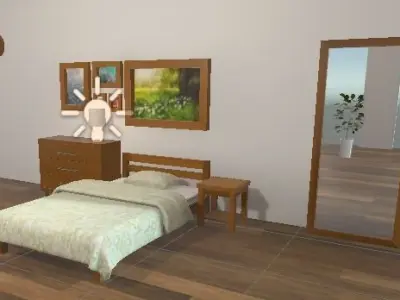 RoomKitVol001 bedroom with bed and dresser Low-poly 3D model