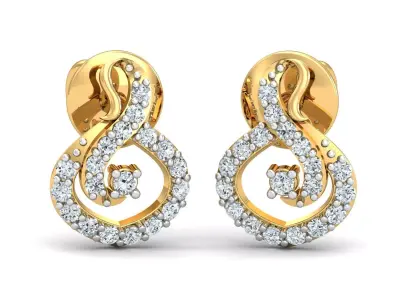 light weight  Yellow gold diamodnd earring-P3 PSER-17 3D print model