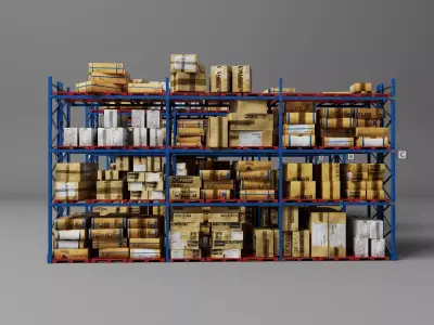 Industrial Warehouse Storage Racks with Goods Low-poly 3D model