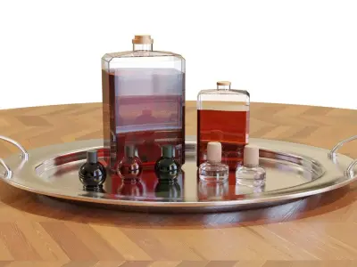 Tray with Liquor Bottles - Interior Decorations - High Quality 3D model