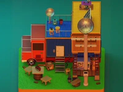 TRUCK SURVIVAL BASE-SCI-FI Low-poly 3D model