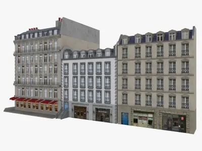 Parisian Buildings Low-poly 3D model