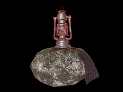 Old Lantern and Rock Fabric Low-poly 3D model