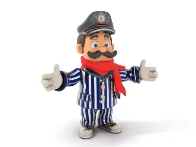 Striped Suit Character with Red Scarf  Rigged and Animated Low-poly 3D model