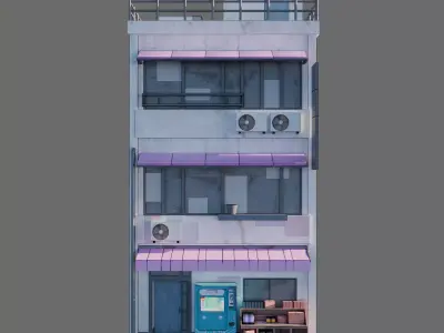 Anime building city 01 3D model